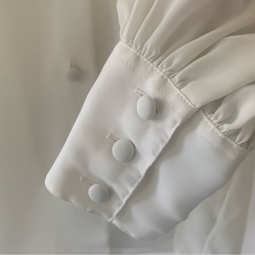 Vintage Chaus White Pleated Collar Button-Front Blouse Size 8 - Picture 5 of 7